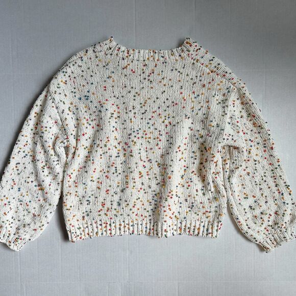 Women’s Colorful Confetti Dots Cable Knit Crew Neck Sweater Size Medium Cream - Picture 7 of 9